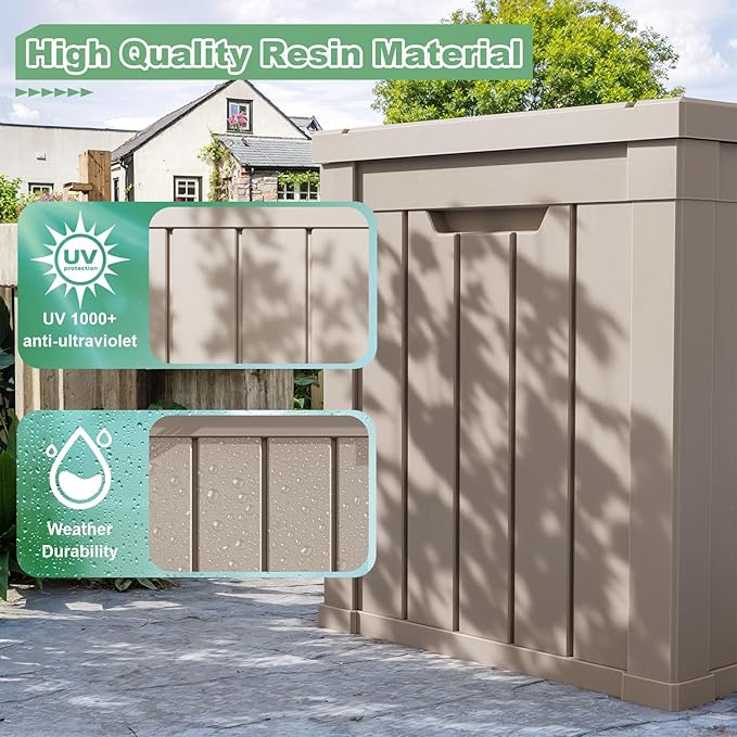DRATO 50 Gallon Deck Box, Outdoor Storage Box for Patio Cushion, Sports Equipment, Garden Tools, Waterproof Patio Storage box, Lockable (Light Brown)