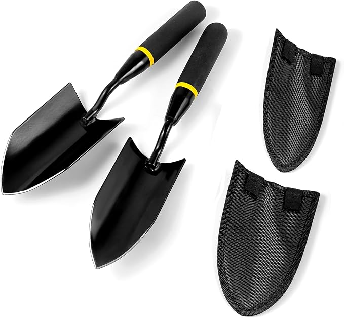 2-in-1 Trowel and Transplanter Gardening Tool Set, Outdoor Hand Tools, with Non-Slip Handle and Protective Blade Covers, Ideal Gardening Gifts for All (Black)