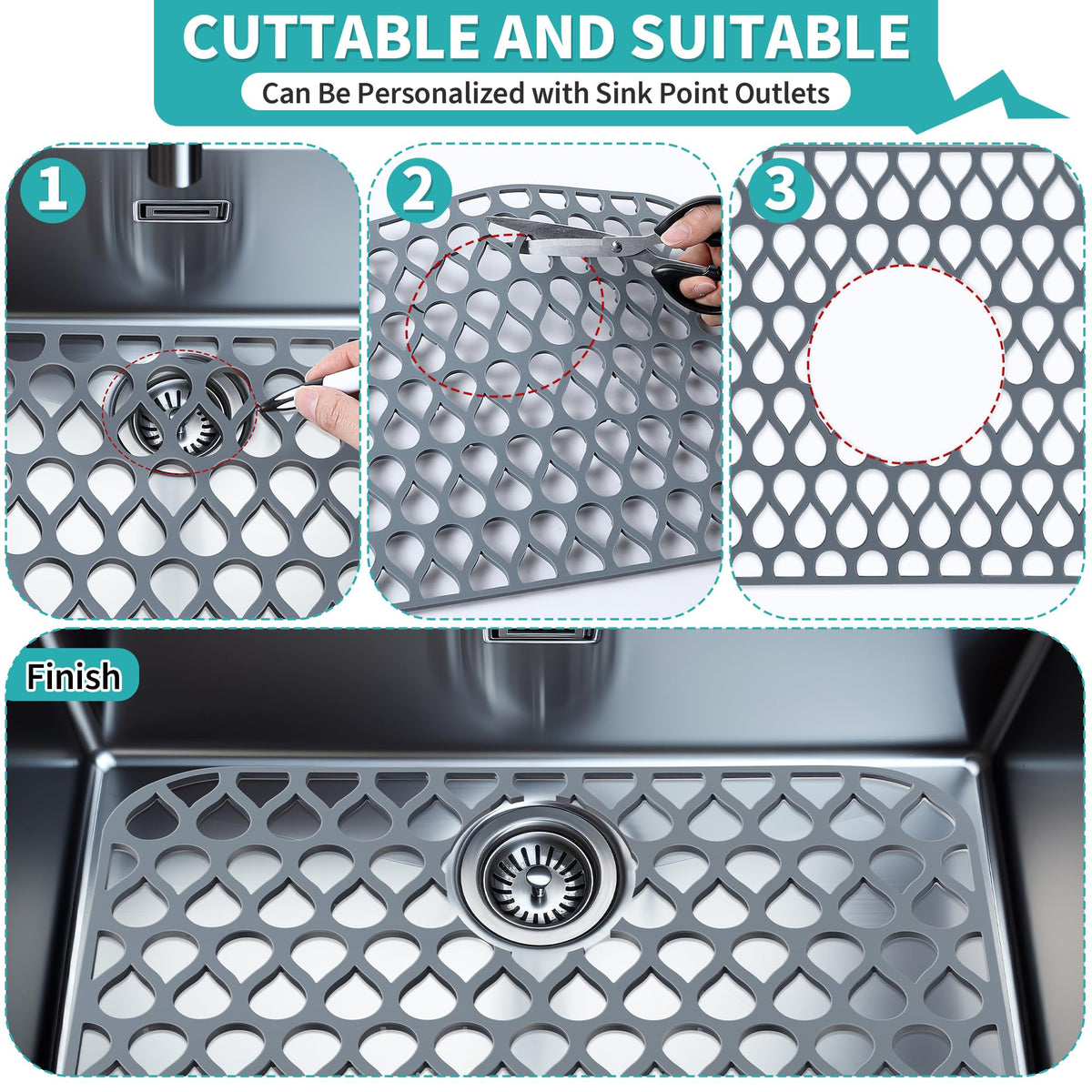 Dunkive 3 Pack Sink Mat and Sink Saddle Set,Cuttable Protectors