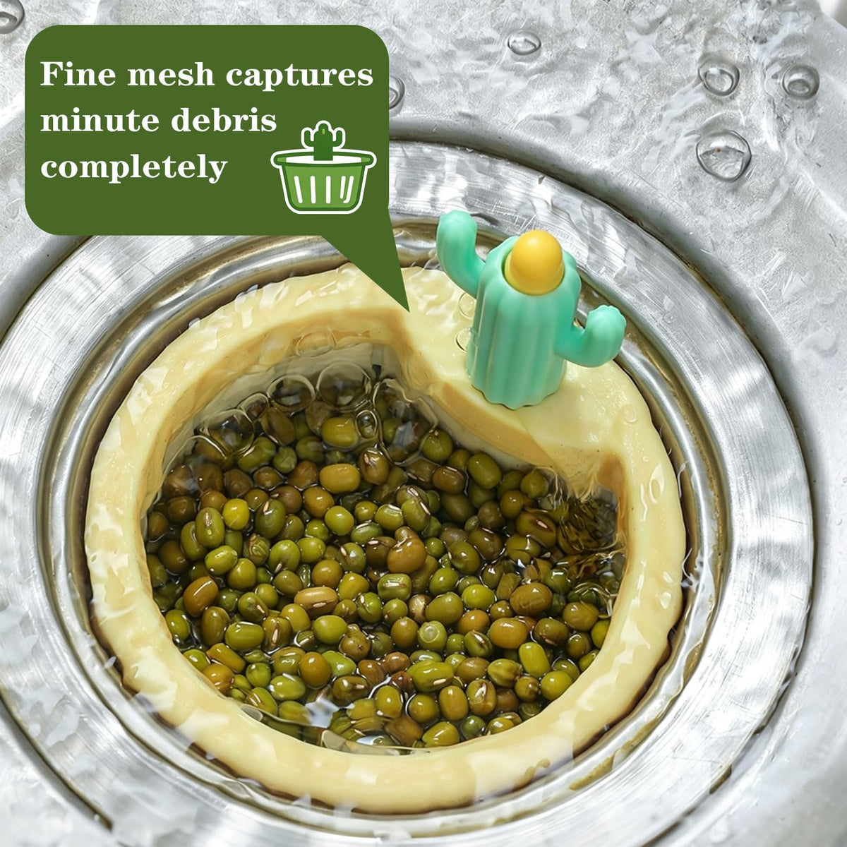 4Pcs Cactus Kitchen Sink Drain Strainer,2026 Upgrade Press to Dump Basket Waste Collector,Multifunctional Kitchen Sink Drain Strainer Fun Sink Accessory for Home Bathroom (Green+Yellow)