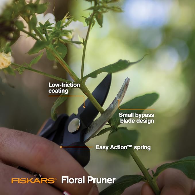 Fiskars Floral Pruning Shears - Plant Cutting Scissors/Garden Clippers For Deadheading and Working with Flowers - Black/Orange