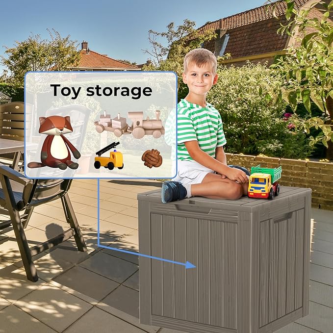 30 Gallon Waterproof Deck Boxes for Outdoor - Compact Resin Patio Storage Boxes, Pool Storage Bin with Lock for Cushions & Tools, UV-Resistant, Slate Grey