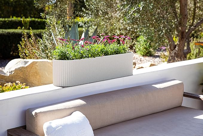 Veradek Demi Series Window Box Planter - Long Planter Box for Windowsill/Balcony | Durable Plastic-Stone Composite Material | Modern Décor for Flowers/Herbs