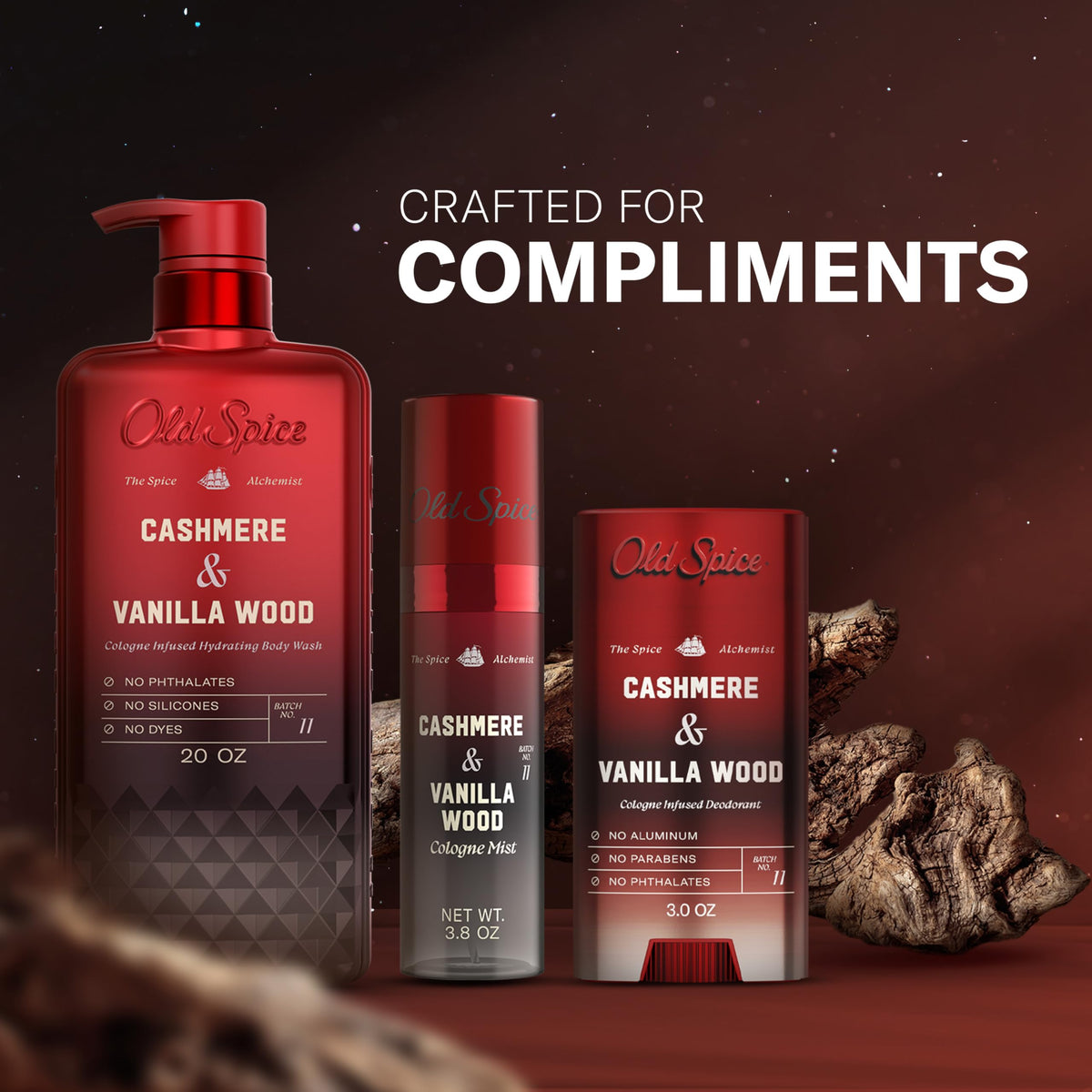 Old Spice Cologne Mist for Men, The Spice Alchemist Collection, 24/7 Cologne Infused Scent, No Trade Off Formula, Free of Parabens & Phthalates, Cashmere + Vanilla Wood Scent, 3.8 oz