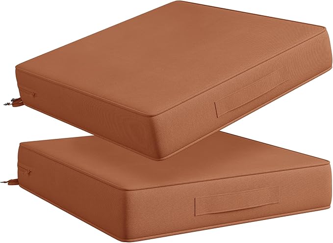 Codi Outdoor Chair Cushions 19x19 Inch, Waterproof Seat Cushion for Patio Furniture with Handles & Adjustable Straps, Fade Resistant - Set of 2, Spice