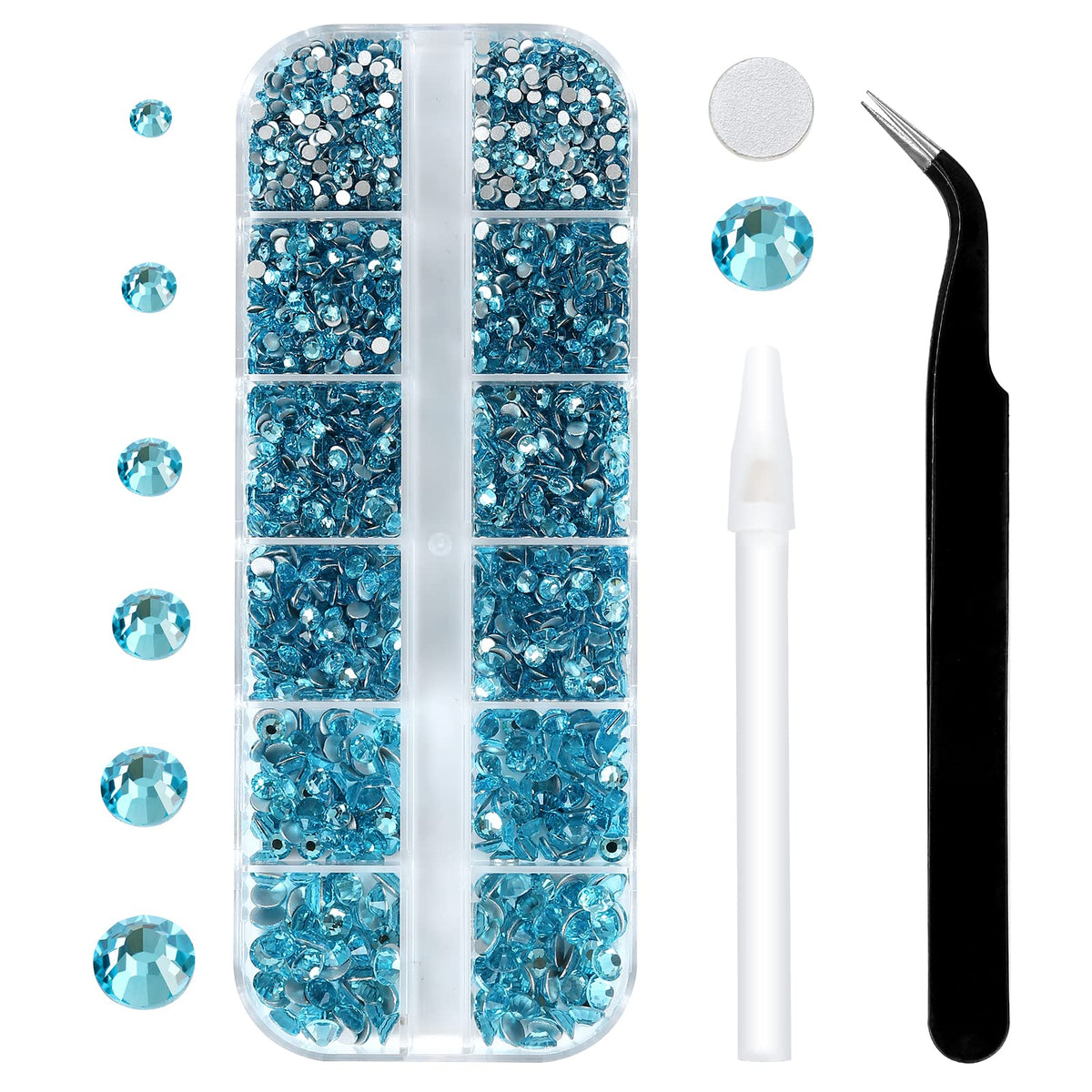 3792 Pcs Aquamarine Ab Flatback Rhinestones Set For Nail, Art, Crafts, Makeup, Tumblers Glitter Round With Tweezers And Picking