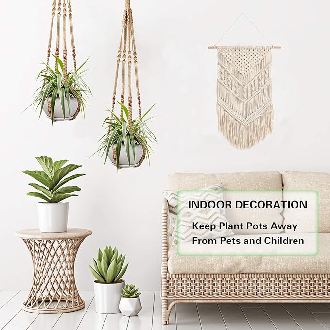 Augshy 2 Pcs Plant Hangers Hanging Plant Holder for Indoor Outdoor Decor Macrame Hanging Planter Basket with 4 Hooks(35 Inch)