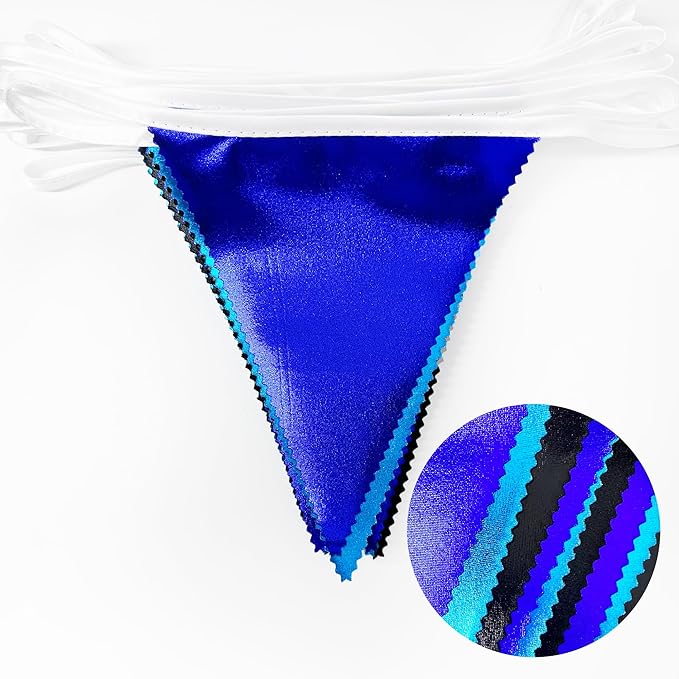 Black Blue Party Decorations Metallic Fabric Triangle Pennant Banner Flag Bunting Garland for Video Game Nautical Birthday Graduations Retirement Wedding Bachelorette Outdoor Holiday Party Supplies
