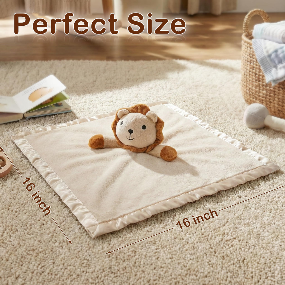 Pro Goleem Lion Security Blanket, Soft Lovey Unisex Lovie Baby Gift for Newborn Boys and Girls Snuggle Toy Stuffed Animal 16 Inch