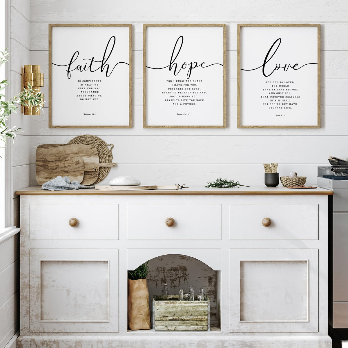 Houmury Set of 3 Framed Farmhouse Bible Verses Wall Decor Sign 11”x14” Christian Faith Scripture Wall Art for Home Bedroom Wall Decor (11"x14" Brown)