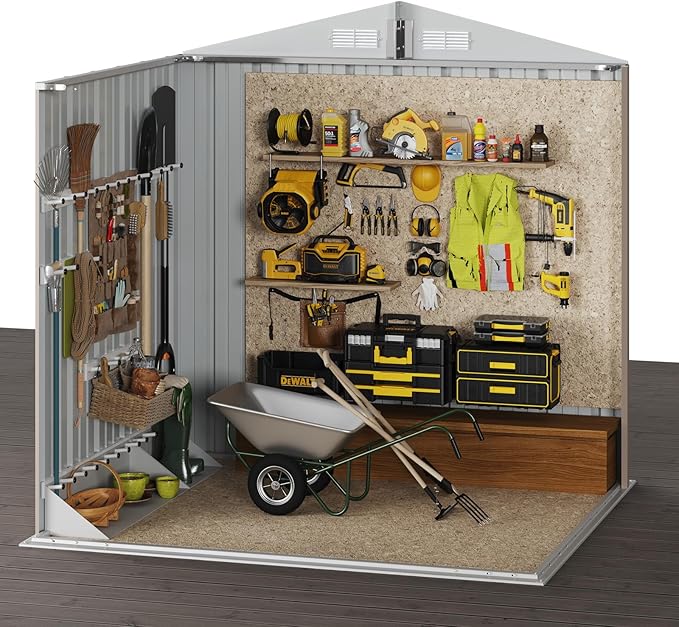 Aoxun 6.2x4 FT Shed Outdoor Storage Shed with Lockable Doors & Slooping Roof Metal Garden Tool Shed for Backyard, Patio, Poolside (Brown)