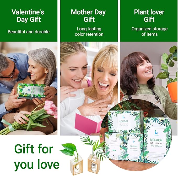 Ivolador Plant Propagation Station, Plant Propagation Tubes,Gifts for Plant Lovers,Plants Cutting Holder Office Desk Garden Décor Gifts for Mom Women Hydroponic Vase Gift Box
