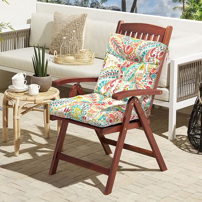 LVTXIII Outdoor Low Back Chair Cushions, Seasonal Replacement Adirondack Chair Cushion with Ties, Patio Waterproof Seat Cushions for Home Garden Use, 21 W x 21 D, Set of 2, Pretty Paisley