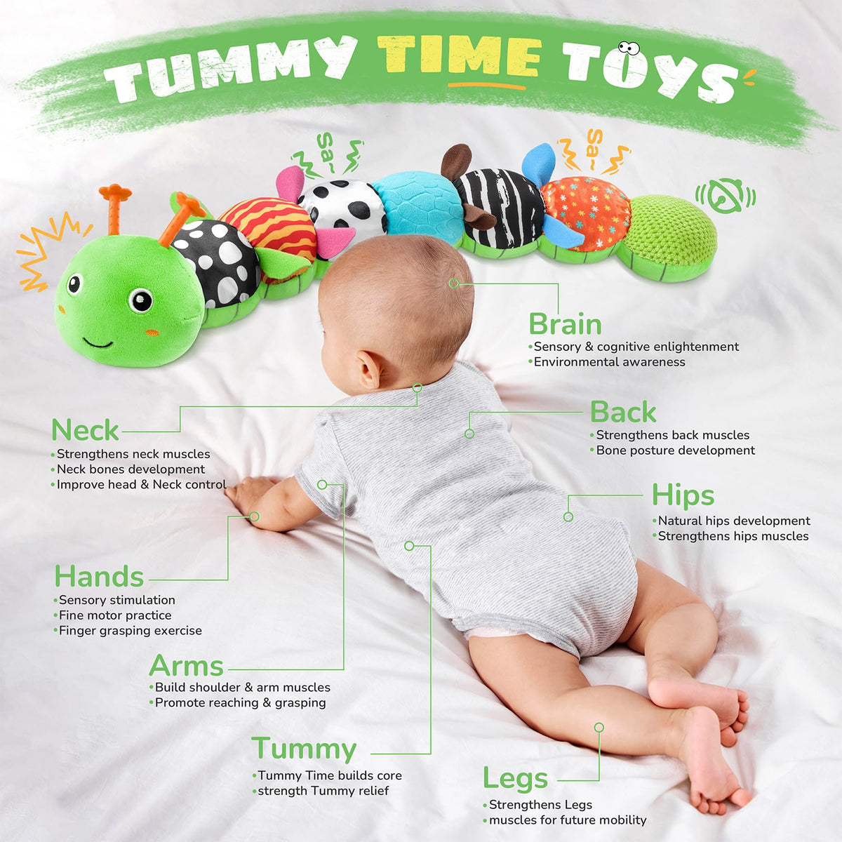 AWOTOY Baby Toys 6-12 Months Music Caterpillar Stuffed Animals Infant Toys