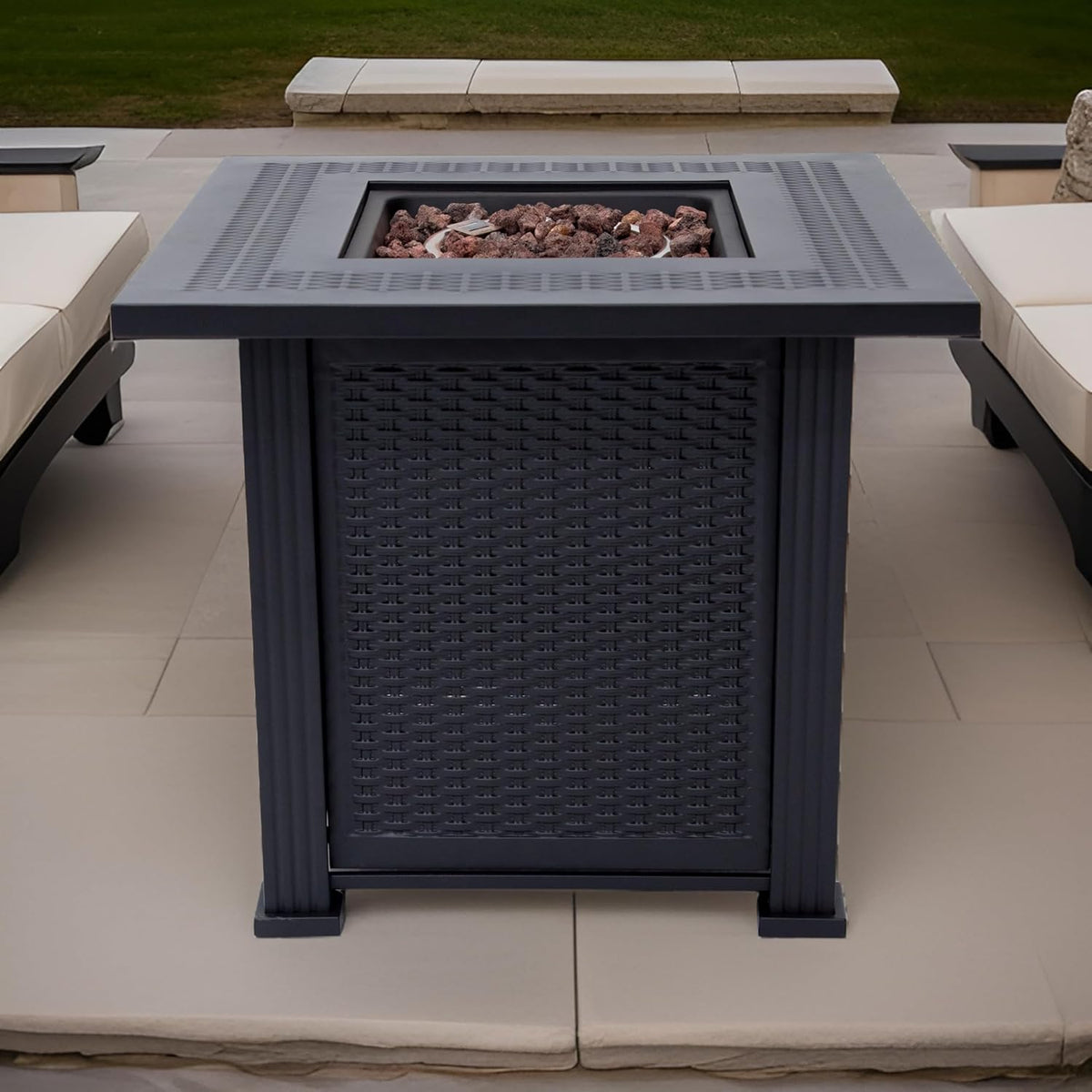 Lausanne Propane Fire Pit Table 28” Outdoor Firepit 50,000 BTU Firepits for Outside with Lava Rocks and Removable Lid Metal Fire Pit Outdoor Fireplace Propane Fire Pits for Outside CSA Certified