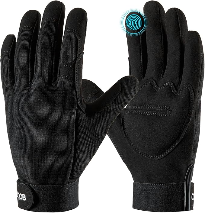 COOLJOB Thorn Proof Garden Gloves with Touchscreen Fingers for Men, Rose Pruning Work Gloves with Palm Cushion for Gardener, Farmer and Landscaper (Black 1 Pair Medium)