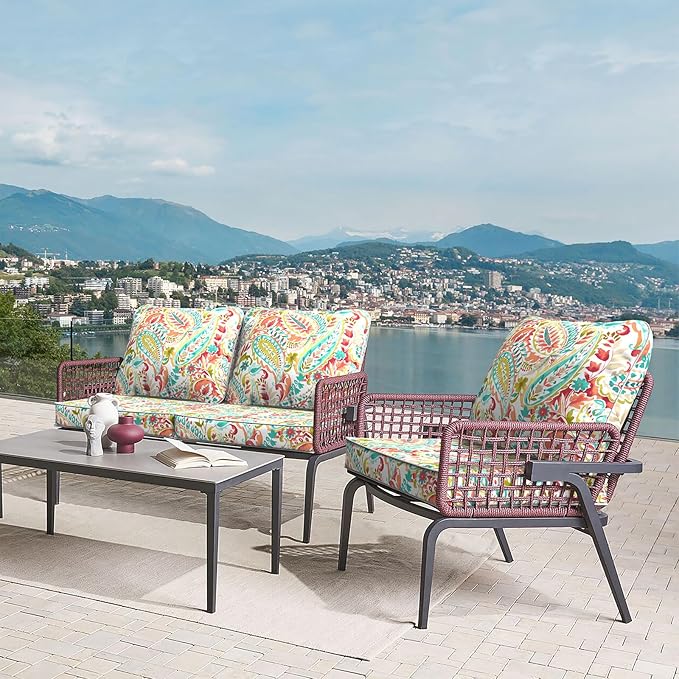 LVTXIII Outdoor Deep Seat Cushion Patio Seat and Back Cushion Set Seasonal Chair Cushion for Dining Arm Chairs, Wicker Chairs and Garden Furniture Decoration, 24"x24"x4", Pretty Paisley
