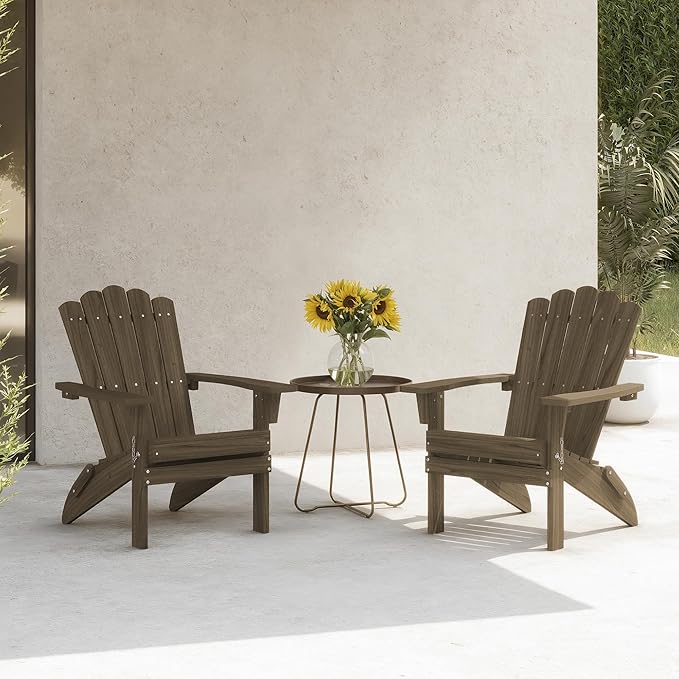 Folding HDPE Adirondack Chair, Weather-Resistant Patio Chair with Wide Armrests & High Backrest, Fire Pit Chair for Garden, Backyard, Porch - Light Brown