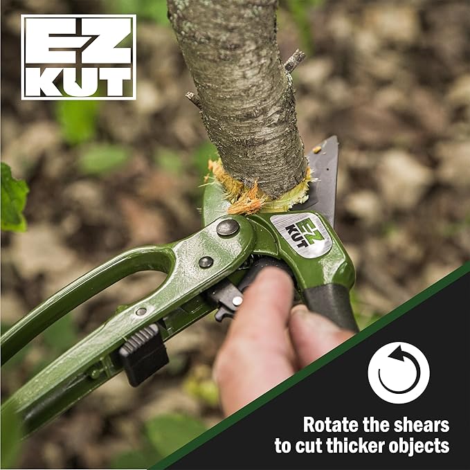 EZ Kut Heavy Duty Pruning Shears Green - with Ratcheting Action Great Garden Hand Tool Clippers Gardening pruners arthritis tools Ratcheting Anvil Hand Pruner Pruning Shears Heavy Duty Since 1988