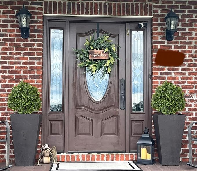 THE BLOOM TIMES 2ft Faux Boxwood Plants Outdoor Set of 2, Topiary Balls Artificial Outside Trees, 24" UV Resistant Fake Greenery Bushes & Shrubs for Front Porch Planter
