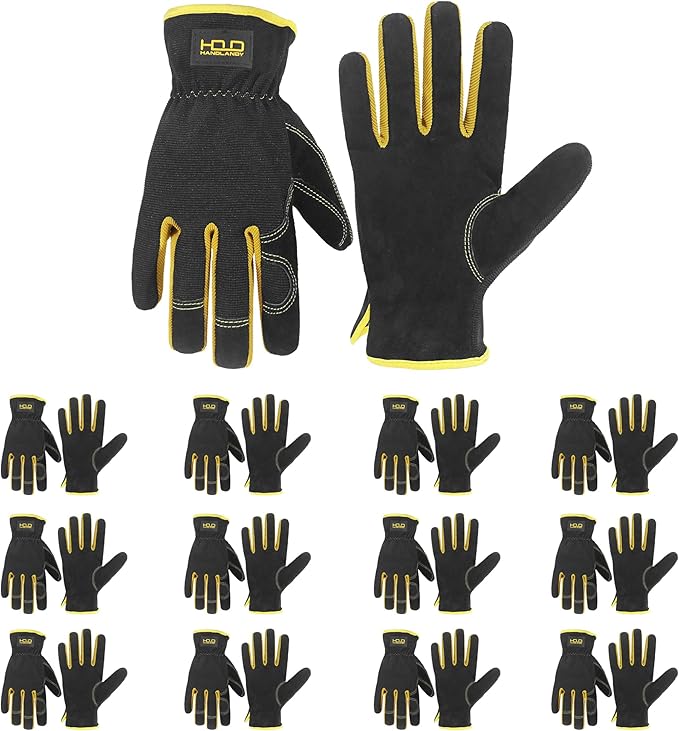 HANDLANDY Leather Work Gloves for Men & Women, Reinforced Durable Garden Gloves, Cowhide Working Glove for Gardening