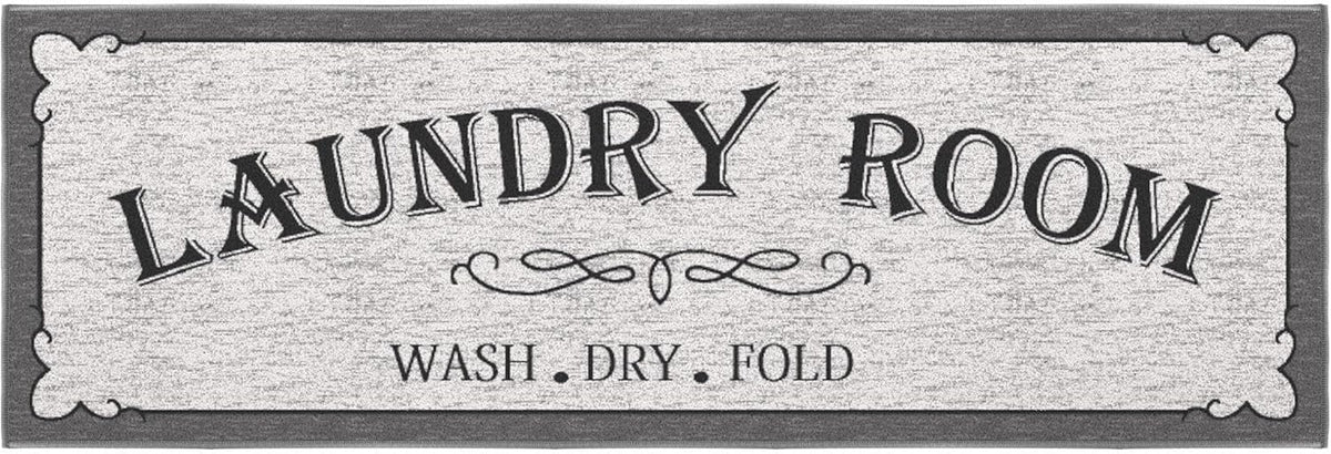 Ottomanson 20" x 59" Laundry Room Rug - Non-Slip Mat for Laundry & Mudroom - Durable, Stain-Resistant, and Easy to Clean - Perfect for High-Traffic Areas - Runner Rug for Entryway Bathroom, Gray