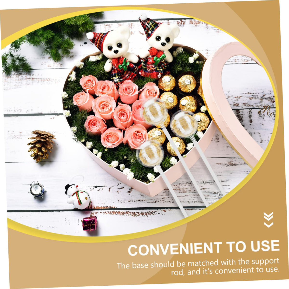 PERSELOSO 100sets Chocolate Bouquet Base Transparent Chocolate Holders for Flower Support Rack Elegant for Bouquets Parties Special Occasions