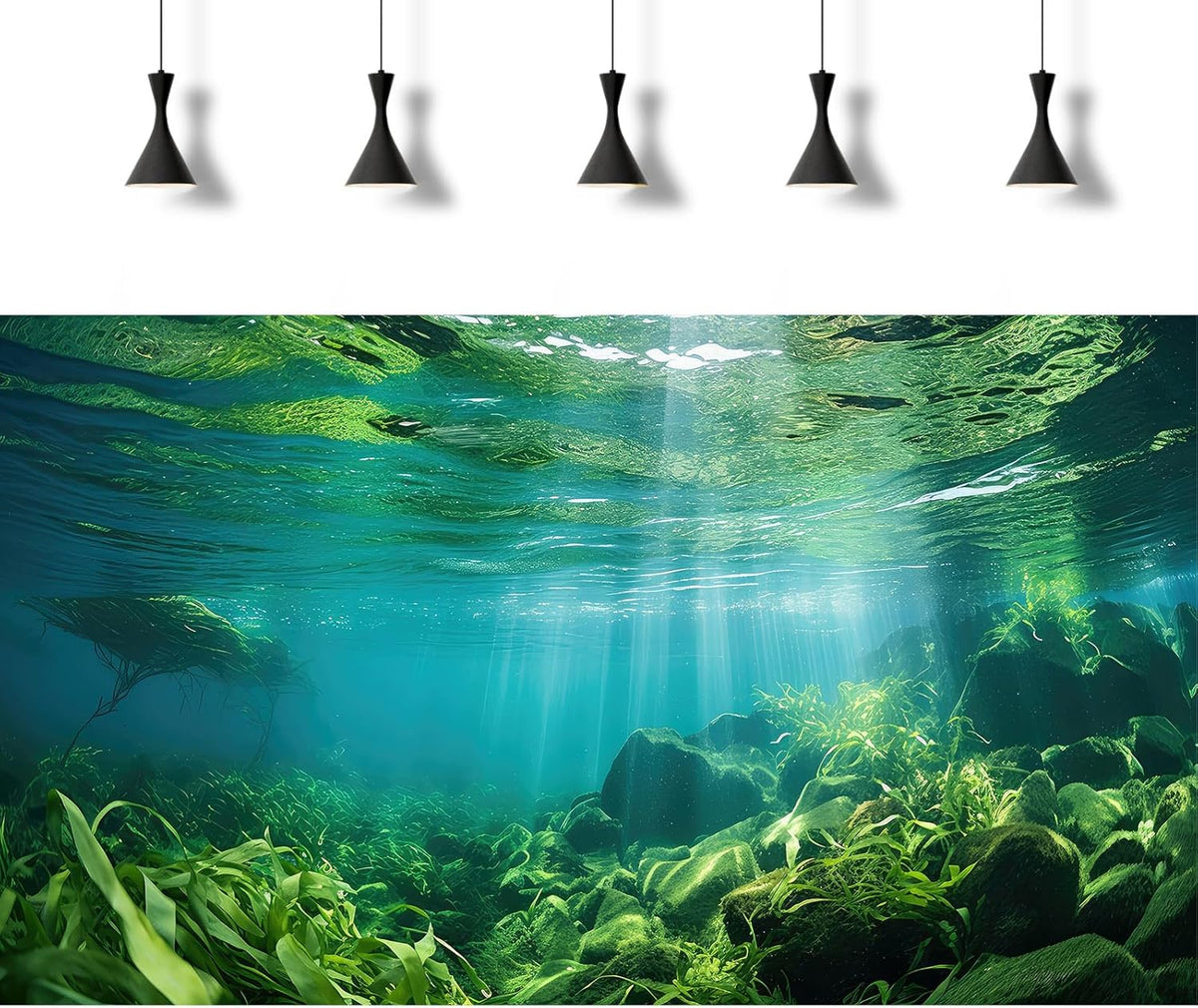 Under The Sea Fish Tank Background Aquatic Plants Deep Sea Aquarium Background Underwater Sunray Rock with Moss Terrarium Backgrounds Deep Ocean Floor Tropical Fish Tank Backgrounds 36x24in