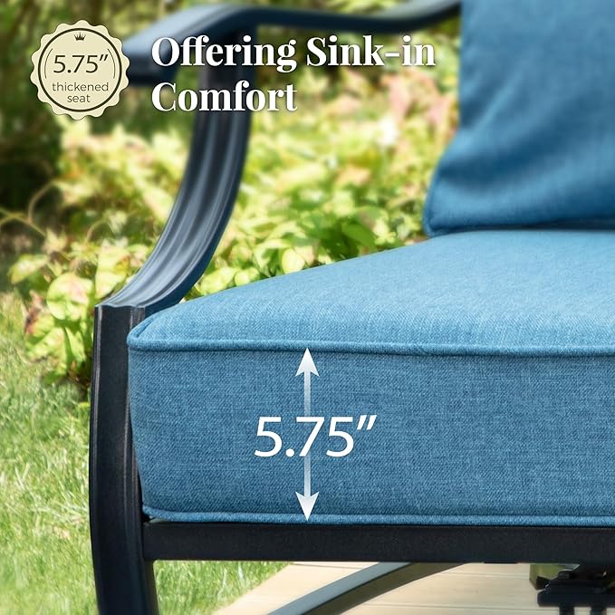 Patio Furniture Set with Fire Pit Table, 5 Pcs Metal Outdoor Conversation Set, 4 Swivel Chairs with 5.75" Extra Thick Cushion and 28" Fire Pit Table for Backyard Deck, Navy Blue