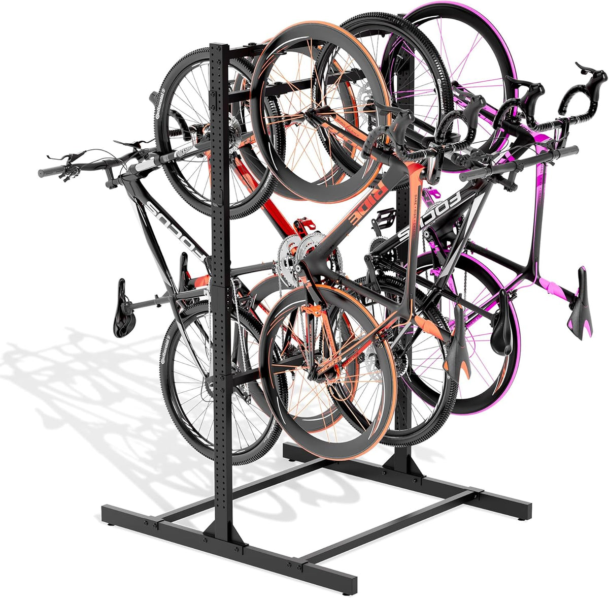 Freestanding Bike Storage Rack, Heavy-Duty Steel Vertical Bike Rack for Indoor Outdoor Floor Stand Max 8 Bike Bicycle Organizer, 600LBS Bike Storage Rack for Home and Garage
