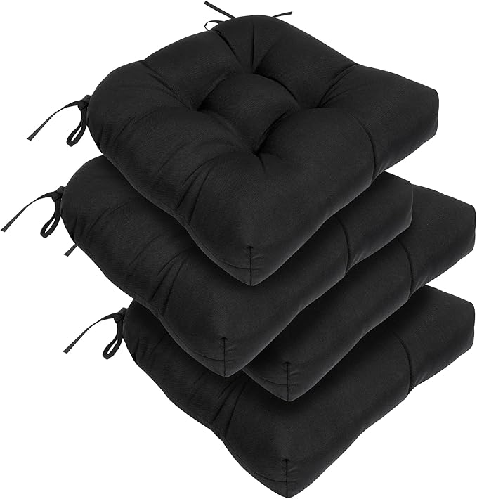 RACE LEAF Patio Chair Cushions 17x17 Inch 4 Pack, Thickened Outdoor Cushions Water Resistant Stain Resistant Non-Slip Ties (Black)
