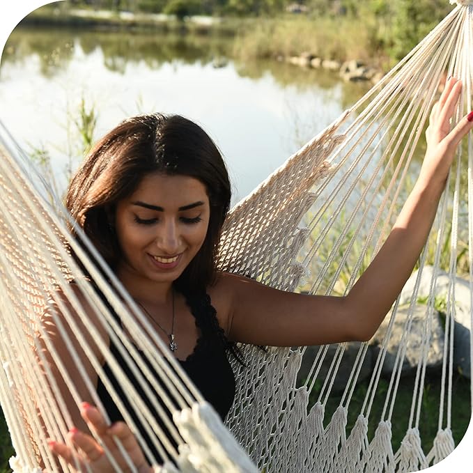 Lazy Daze Hammocks Chair Caribbean Hanging Rope Weaving Chair with 40" Hardwood Spreader Bar and Soft-Spun Cotton Rope for Indoor/Outdoor Backyard & Living Room, Max 300 LBS, Natural