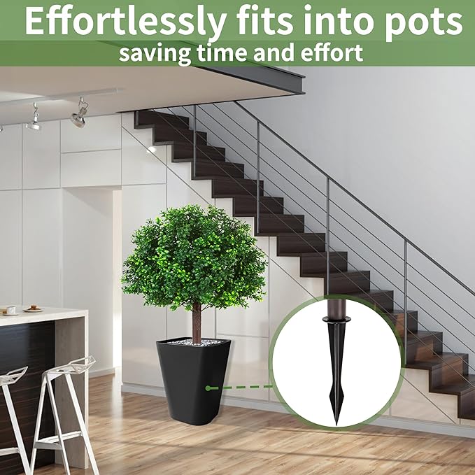 Artificial Boxwood Topiary Ball Trees, Set of 2 Artificial Boxwood Ball Bush Artificial Shrub Bushes UV Resistance Rated with Spike Fake Outdoor Plant for Front Door Decor, Home Decor, Garden