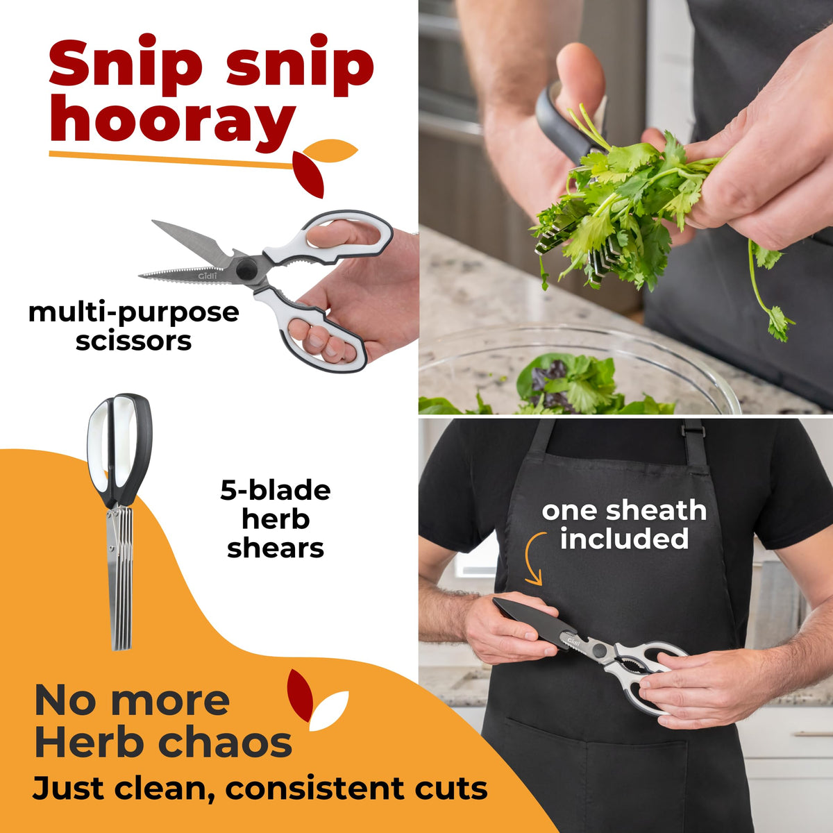 5 Blade Herb Scissors Set with Kitchen Shears - Lifetime Replace. Warranty*