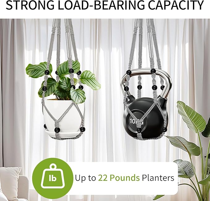 3 Pack Macrame Plant Hanger - 35"/29"/23" Different Sizes, Hanging Planter Basket Flower Pot Holder for Indoor Outdoor, Boho Home Decor, Gray (POTS NOT Included)