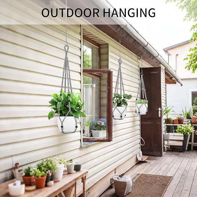 3 Pack Macrame Plant Hanger - 35"/29"/23" Different Sizes, Hanging Planter Basket Flower Pot Holder for Indoor Outdoor, Boho Home Decor, Gray (POTS NOT Included)