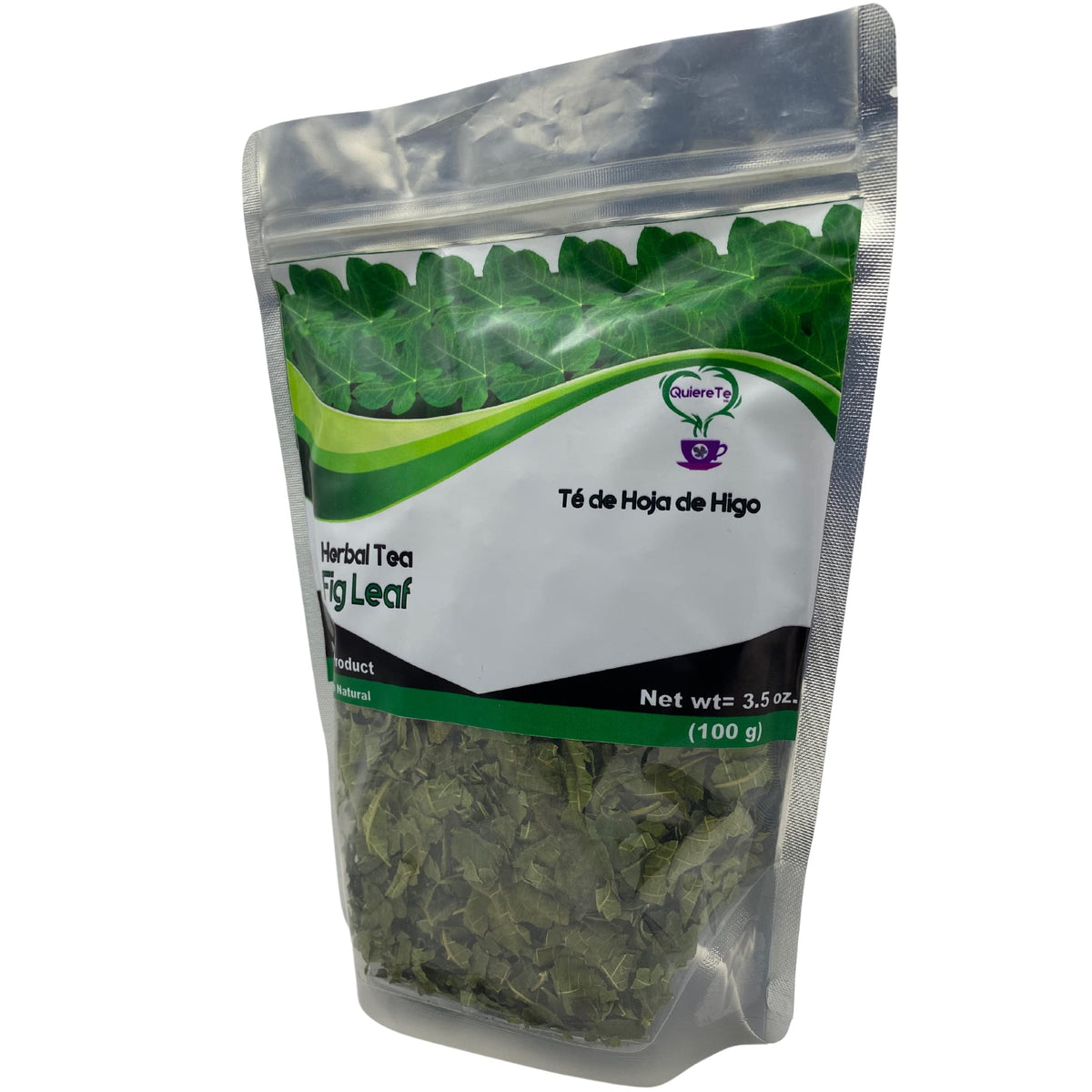 Fig Leaf Tea, Hoja de Higo, Quiere Te, 3.5 oz (100 grams), 1 Pack, Up to 66 Cups, Crushed Fig Leaf Tea, Loose Leaves, 100% Natural, Resealable Bag, Product From Mexico, Herbal Tea, Fig Infusion