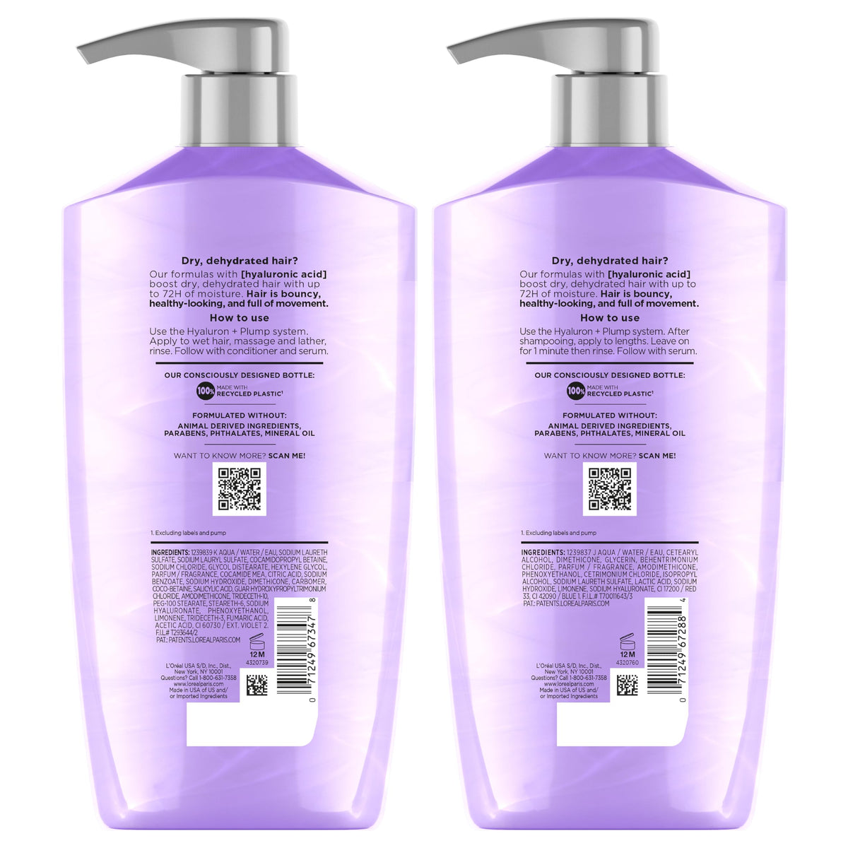L'Oreal Paris Elvive Hyaluron Plump Shampoo and Conditioner Set, 53 Fl Oz