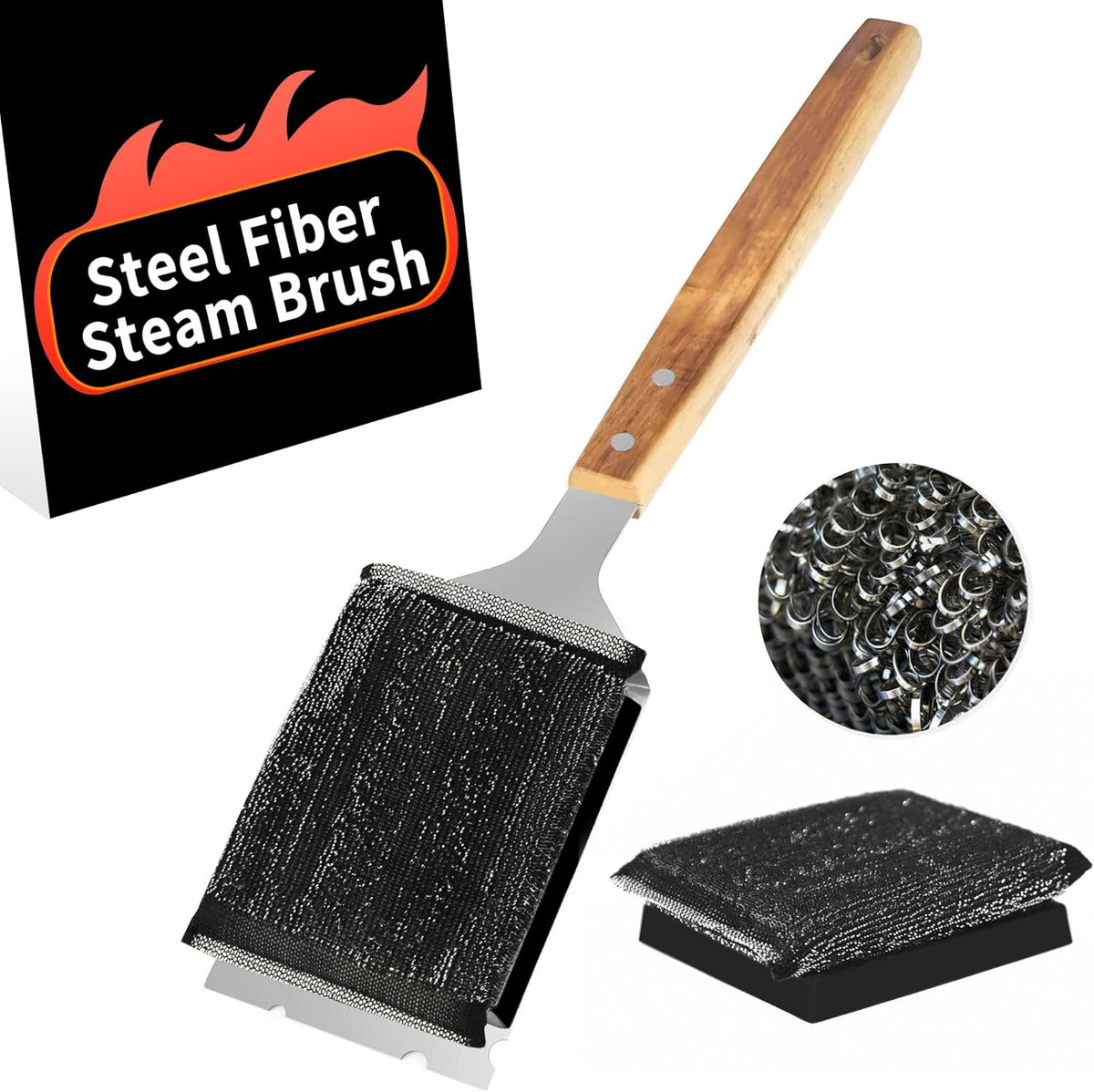 Bristle-Free BBQ Grill Brush & Scraper - Heavy Duty Barbecue Cleaner with Extended Handle‌