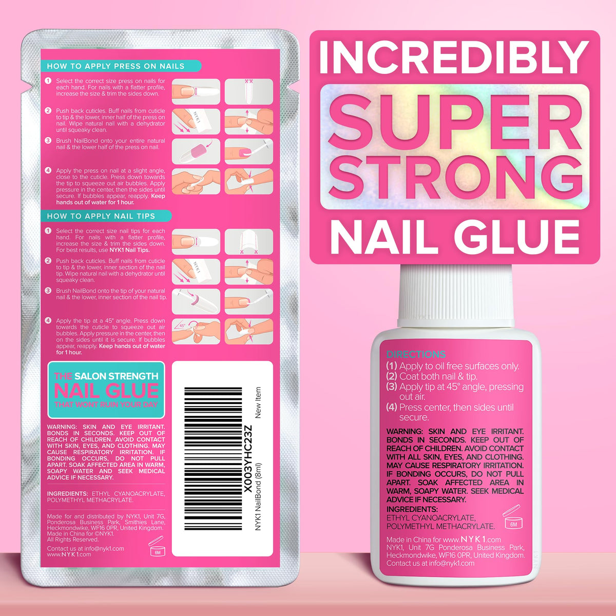 NYK1 Super Strong Nail Glue for Press On Nails, Nail Tips & Acrylics | 8ml