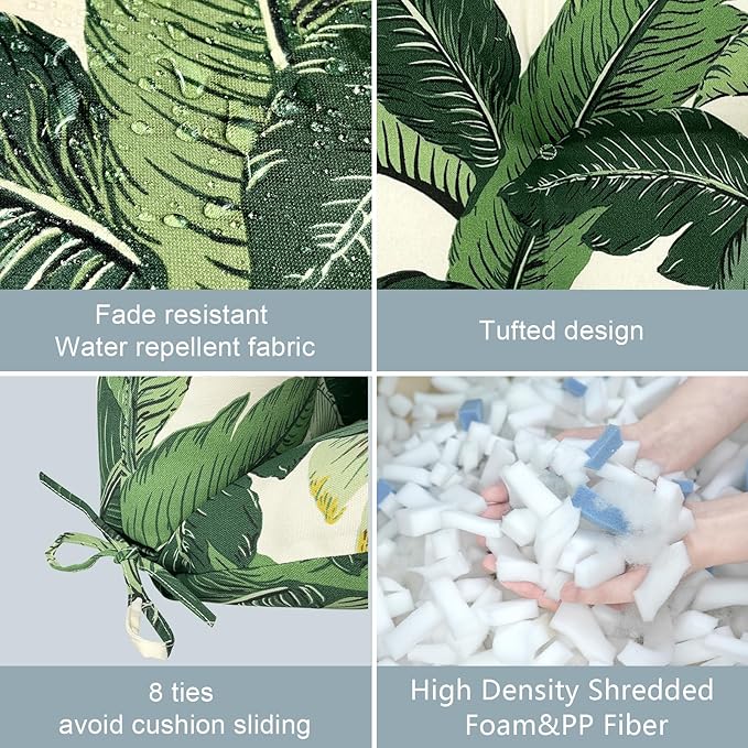 LVTXIII Outdoor Seat/Back Chair Cushion Patio Tufted High Back Cushion, Seasonal Replacement Rocking Chair Cushion with Ties (22” W x 20D”, Set of 2, Swaying Palms Green)