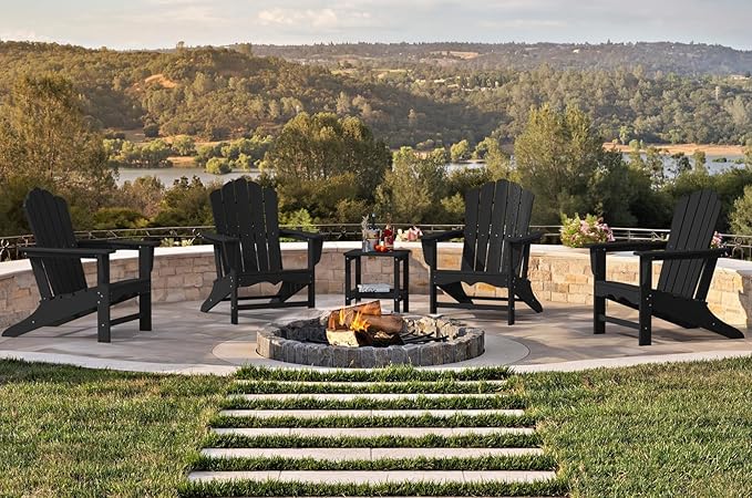 KINGYES HDPE Adirondack Chair, Classic All-Weather Adirondack Chair Set of 8, Black