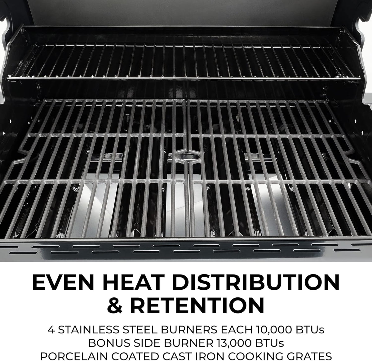 Kenmore 4-Burner Gas Grill with Side Burner, Outdoor BBQ Grill, Propane Gas Grill, Cast Iron Cooking Grates, Electronic Ignition, Warming Rack, Open Cart Design, 53000 BTUs, Stainless Steel and Black