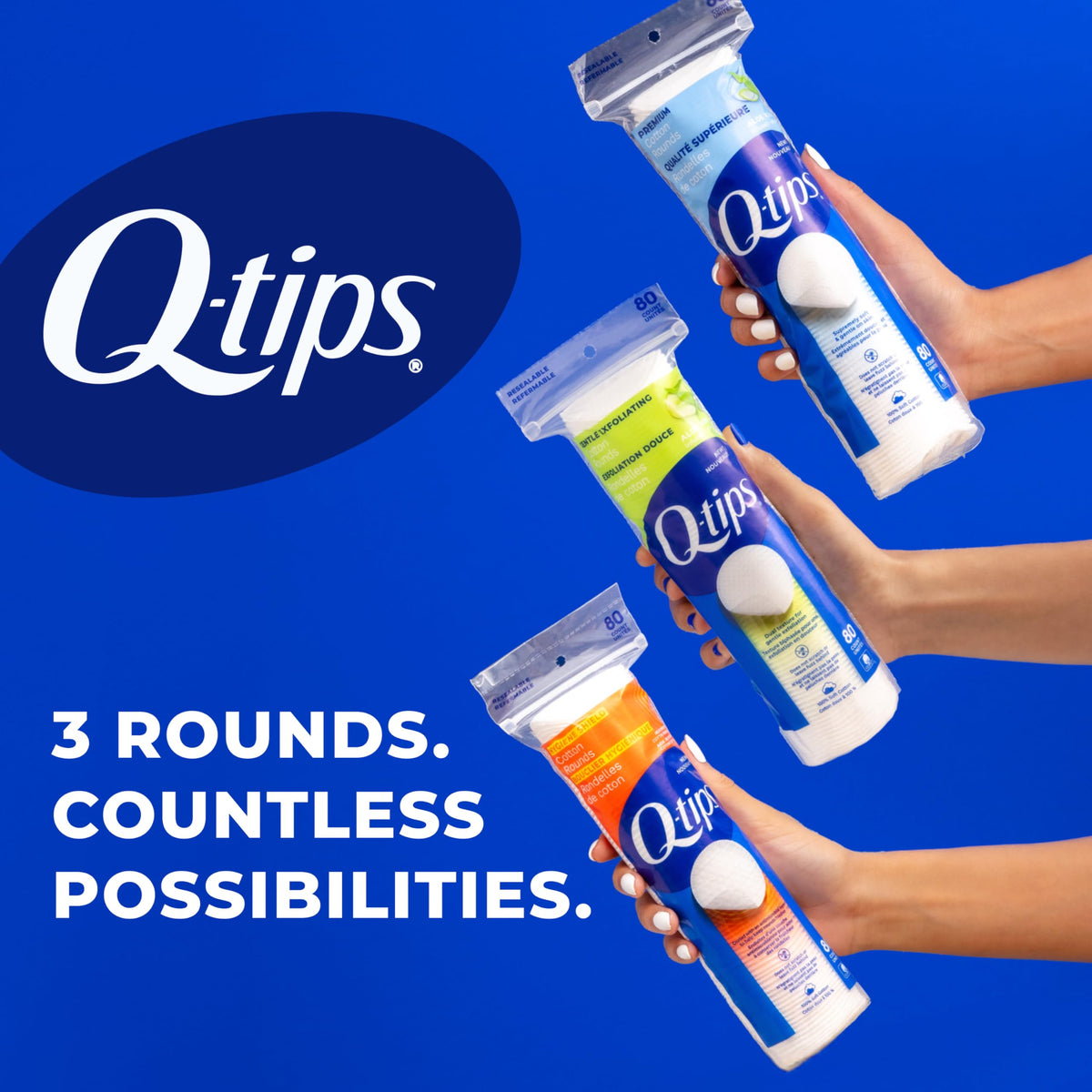 Q-Tips Gentle Exfoliating Cotton Rounds for Face, 100% Cotton, Dual Textured Lint Free Makeup Remover Pads, Cleansing Face Pads for Toner, Nail Polish Remover, Skin Care - 80 Count Per Pack, 6 Pack