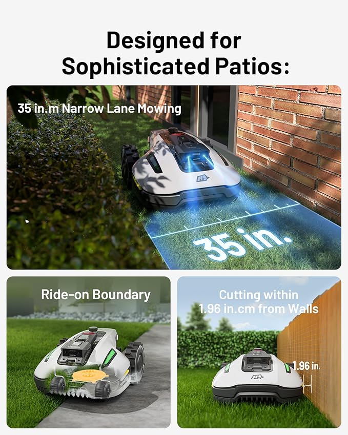 YUKA Mini 500 Robotic Lawn Mower for 0.12 Acre,Ultrasense AI Vision+ RTK Positioning, Auto Mapping, App Control,50% Slope,Perimeter Wire Free, 15 Mowing Zones Management