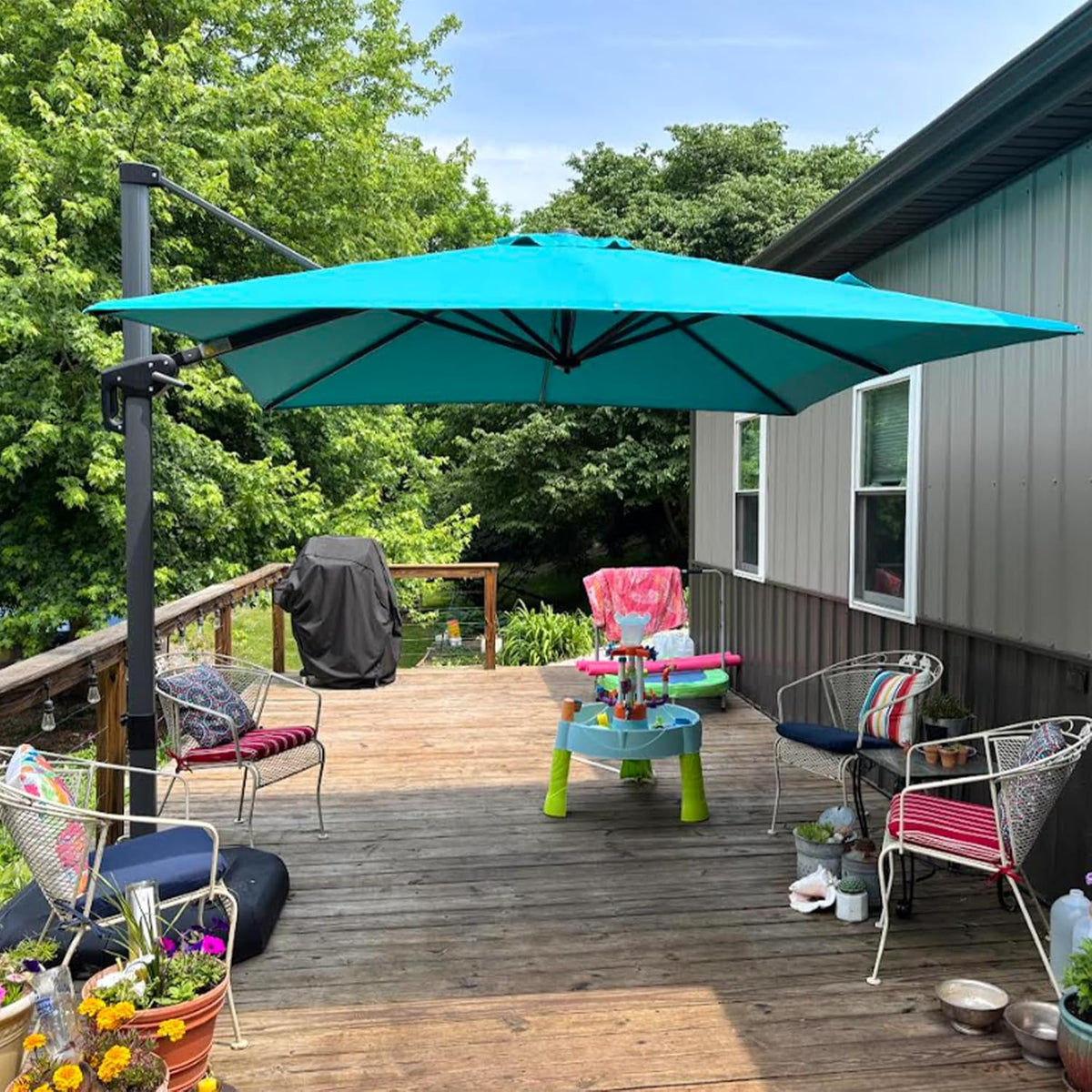 PURPLE LEAF 10 Feet Patio Umbrella Outdoor Cantilever Square Umbrella Aluminum Offset Umbrella with 360-degree Rotation for Garden Deck Pool Patio Turquoise Blue