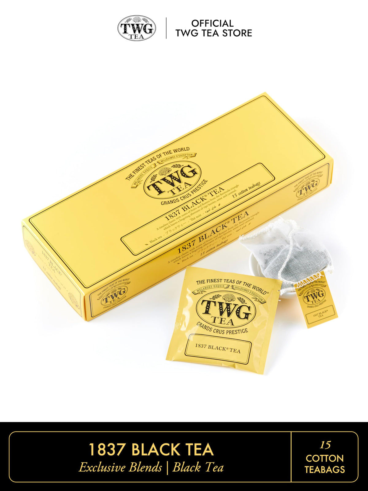 TWG Tea | 1837 Black Tea | Black Tea | Fruits & Flowers | 15 Hand Sewn Cotton Tea Bags | Gift Set