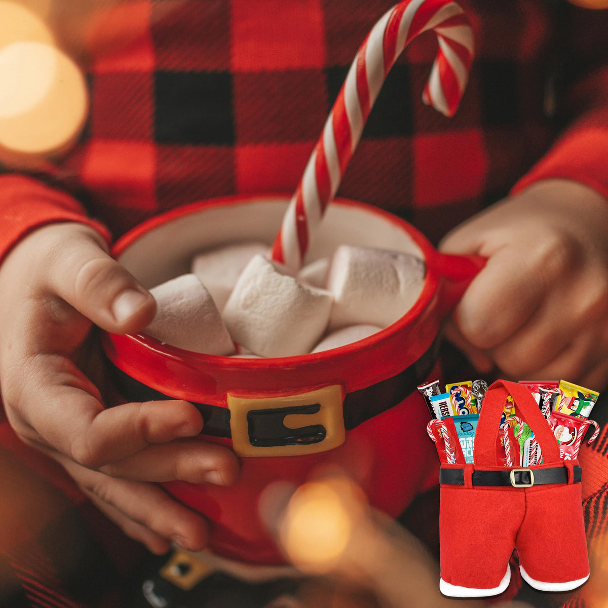 Christmas Candy Filled Santa Pants, 2 Count, Variety Assortment Prefilled Stocking Stuffers, Holiday Fruit Snacks, Candy Cane and More, Holiday Treats