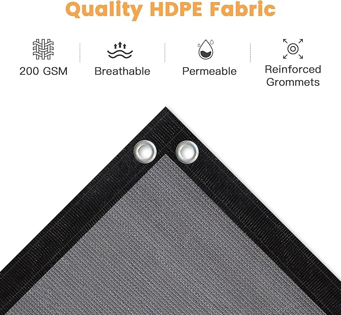 VICLLAX Shade Fabric Sun Shade Cloth with Every 2 FT Grommets for Patio Garden Pergola Cover Canopy 9x14 FT, Grey