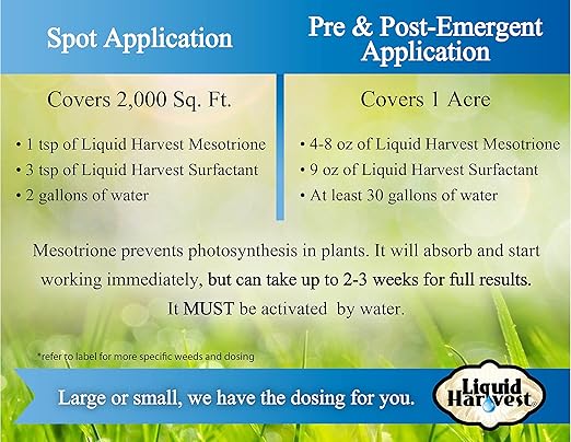 Liquid Harvest Mesotrione - 8oz - Mesotrione Concentrate (Compare to Tenacity) - Pre and Post-Emergent Weed Killer for Lawn and Turf Grasses